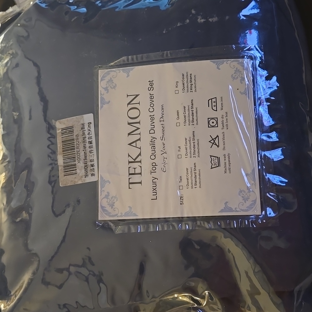 TEKAMON All Season King 3 pc Duvet Cover Set Navy blue premium microfiber New …